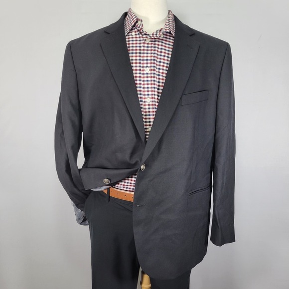 Stafford Men's Sport Coat Blazer Two Button Solid Black Wool Size‎ Classic 48R